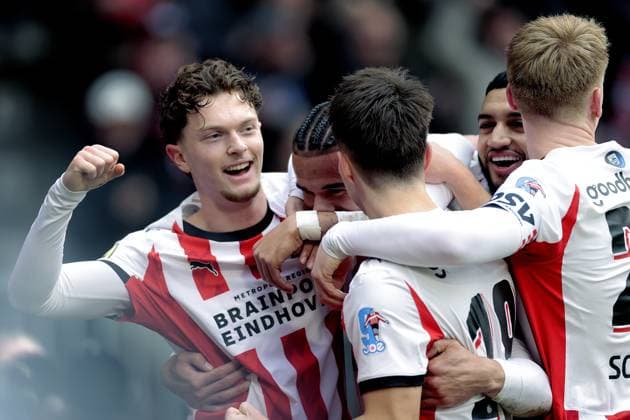 EINDHOVEN , 01-02-2025 , Philips stadium , season 2025 2026 , Dutch Eredivisie football , match between PSV and Feyenoord 3-0. Picture shows PSV player Paul Wanner celebrating the 1-0 PSV - Feyenoord  x201256056x Copyright: