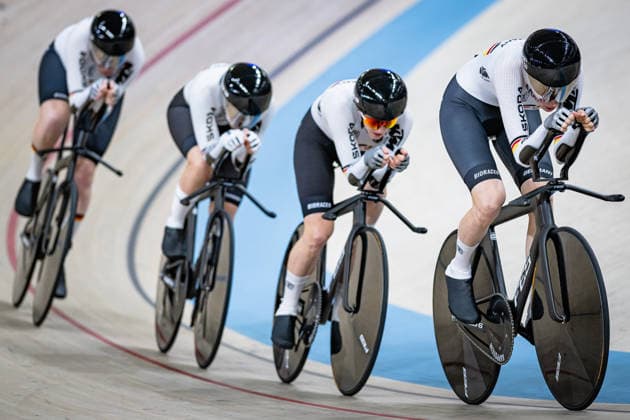 KRÖGER Mieke, KLEIN Lisa, SÜßEMILCH Laura, BRAUßE Franziska: UEC Track cycling, Rad, Radsport, Bahnrad, Bahn European Championships Konya 2026 KRÖGER Mieke - KLEIN Lisa - SÜßEMILCH Laura - BRAUßE Franziska ( GER ) Germany Querformat - quer - horizontal - Landscape - Event Veranstaltung: UEC Track Cycling European Championships 2026 - Category Kategorie: Cycling - Track Cycling European Championships - Location Ort: Asia - Turkey - Konya - Discipline: Team Pursuit - Category: Elite Women - Distance: 4000 m - Date Datum: 01.02.2026 Sunday Day 1 -