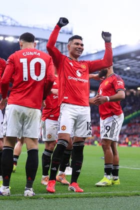 Football - Premier League - Manchester United, ManU v Fulham 1st February 2026 - Premier League - Manchester United v Fulham - Casemiro of Manchester United celebrates - Photo: Simon Stacpoole Offside. Manchester UK Copyright: xSimonxStacpoolexOffside