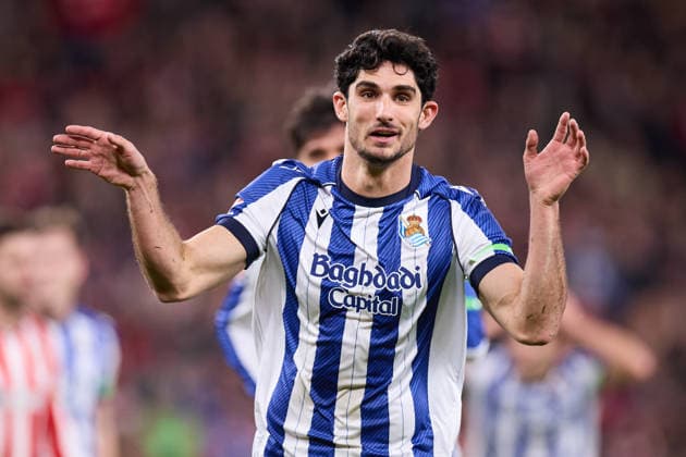Athletic Club v Real Sociedad - LaLiga EA Sports Goncalo Guedes of Real Sociedad celebrates after scoring the team s first goal during the LaLiga EA Sports match between Athletic Club and Real Sociedad at San Mames on February 1, 2026, in Bilbao, Spain. Bilbao San Mames Basque Country Spain RL_ATHvRSO_000052 Copyright: xRicardoxLarreinax