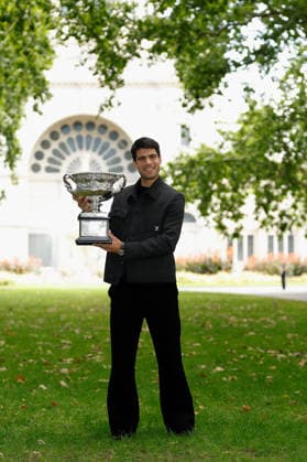 TENNIS AUSTRALIAN OPEN WINNER, Carlos Alcaraz poses for a photograph after winning the AO 2026 men™s singles final against Novak Djokovic at the Royal Exhibition Building in Melbourne, Monday, February 2, 2026. ( NO ARCHIVING MELBOURNE VICTORIA AUSTRALIA  Copyright: xROBxPREZIOSOx 20260202142089413486