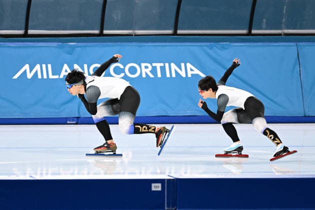 (L-R) Katsuhiro Kuratsubo (JPN), Rio Yamada (JPN), FEBRUARY 1, 2026 - Speed skating, Eisschnelllauf : Milano Cortina 2026 Olympic Winter games, Winterspiele,Spiele, Summer games at Milano Speed Skating Stadium in Milan, Italy. Noxthirdxpartyxsales  aflo_318158799