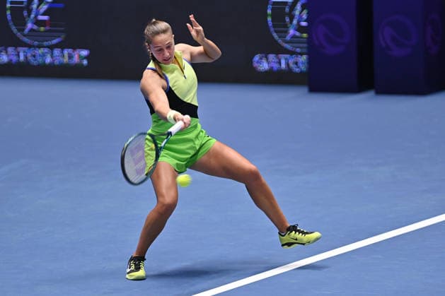 Diane Parry of France returns a ball to Oceane Dodin of France during the WTA, Tennis Damen women s tennis tournament Ostrava Open match on February 2, 2026, in Ostrava, Czech Republic. (CTKxPhoto JaroslavxOzana) CTKPhotoP2026020203927  CTKPhotoP2026020203927