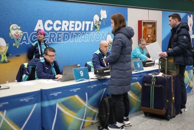 2026 Winter Olympics Games Milano Cortina Pierre Teyssot MAXPPP ; Delegations and guest for the Milan-Cortina Winter Olympics arrive and get accredited at Milano Malpensa Airport on the outskirts of Milan, Ferno, Italy, on February 2, 2026. The 2026 Winter Olympics Games will take place from February 6 to 22 at sites across Lombardy and Northeast Italy. Accreditation desk Pierre Teyssot Maxppp Ferno Lombardy Italy  Copyright: xMAXPPPxPierrexTeyssotx TEY19905 TEY19905
