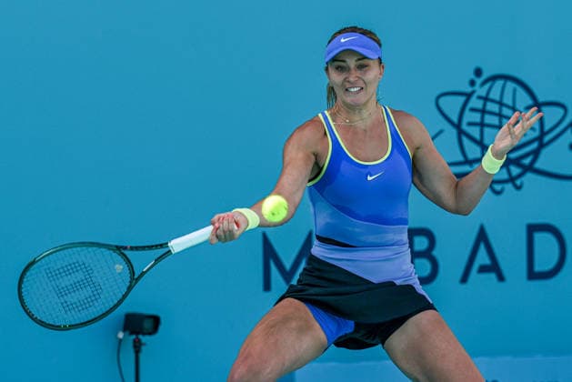 Mubadala Abu Dhabi Open ABU DHABI, UNITED ARAB EMIRATES - FEBRUARY 02: Belarusian Aliaksandra Sasnovich is seen in action against Spanish tennis player Paula Badosa Gibert (not seen) during the women’s singles match of the Mubadala Abu Dhabi Open at Zayed Sports City International Tennis Centre in Abu Dhabi, United Arab Emirates, on February 02, 2026. Waleed Zein Anadolu Abu Dhabi United Arab Emirates. Editorial use only. Please get in touch for any other usage.  Copyright: x2026xAnadoluxWaleedxZeinx