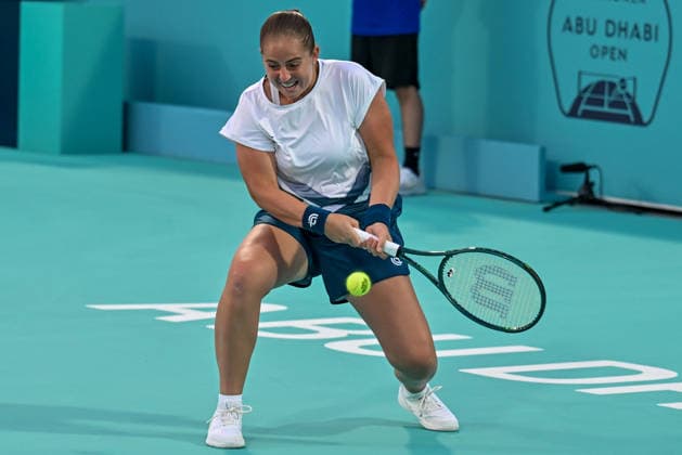 Mubadala Abu Dhabi Open ABU DHABI, UNITED ARAB EMIRATES - FEBRUARY 2: Jelena Ostapenko of Latvia in action against Oksana Selekhmeteva (not seen) during the women’s singles match of the Mubadala Abu Dhabi Open at Zayed Sports City International Tennis Centre in Abu Dhabi, United Arab Emirates on February 2, 2026. Waleed Zein Anadolu Abu Dhabi United Arab Emirates. Editorial use only. Please get in touch for any other usage.  Copyright: x2026xAnadoluxWaleedxZeinx