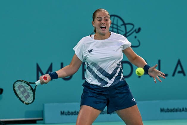 Mubadala Abu Dhabi Open ABU DHABI, UNITED ARAB EMIRATES - FEBRUARY 2: Jelena Ostapenko of Latvia in action against Oksana Selekhmeteva (not seen) during the women’s singles match of the Mubadala Abu Dhabi Open at Zayed Sports City International Tennis Centre in Abu Dhabi, United Arab Emirates on February 2, 2026. Waleed Zein Anadolu Abu Dhabi United Arab Emirates. Editorial use only. Please get in touch for any other usage.  Copyright: x2026xAnadoluxWaleedxZeinx