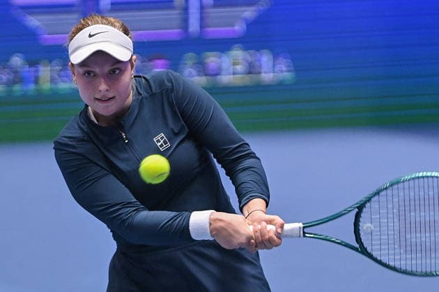 Brenda Fruhvirtova from Czechia in action during match against Fiona Ferro from France within the WTA, Tennis Damen women s tennis tournament Ostrava Open, on February 2, 2026, in Ostrava, Czech Republic. (CTKxPhoto JaroslavxOzana) CTKPhotoP2026020206563  CTKPhotoP2026020206563
