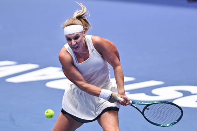 Anna Blinkova from Russia in action during match against Nikola Bartunkova from Czechia within the WTA, Tennis Damen women s tennis tournament Ostrava Open, on February 2, 2026, in Ostrava, Czech Republic. (CTKxPhoto JaroslavxOzana) CTKPhotoP2026020207284  CTKPhotoP2026020207284