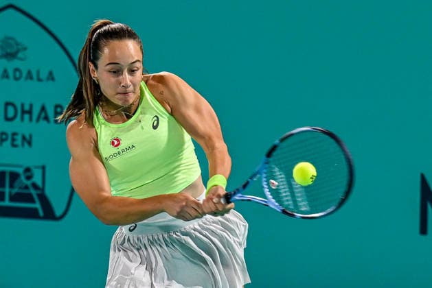 Mubadala Abu Dhabi Open ABU DHABI, UNITED ARAB EMIRATES - FEBRUARY 2: Zeynep Sonmez of Turkiye in action against Alexandra Eala (not seen) of Philippines at the women’s singles match during the Mubadala Abu Dhabi Open at the Zayed Sports City International Tennis Centre in Abu Dhabi, United Arab Emirates on February 2, 2026. Waleed Zein Anadolu Abu Dhabi United Arab Emirates. Editorial use only. Please get in touch for any other usage.  Copyright: x2026xAnadoluxWaleedxZeinx