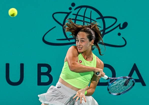 Mubadala Abu Dhabi Open ABU DHABI, UNITED ARAB EMIRATES - FEBRUARY 2: Zeynep Sonmez of Turkiye in action against Alexandra Eala (not seen) of Philippines at the women’s singles match during the Mubadala Abu Dhabi Open at the Zayed Sports City International Tennis Centre in Abu Dhabi, United Arab Emirates on February 2, 2026. Waleed Zein Anadolu Abu Dhabi United Arab Emirates. Editorial use only. Please get in touch for any other usage.  Copyright: x2026xAnadoluxWaleedxZeinx