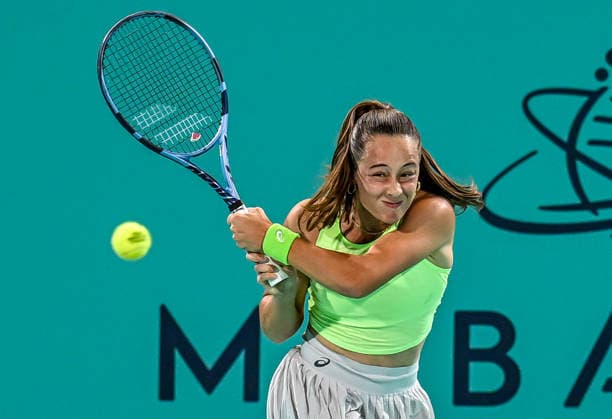 Mubadala Abu Dhabi Open ABU DHABI, UNITED ARAB EMIRATES - FEBRUARY 2: Zeynep Sonmez of Turkiye in action against Alexandra Eala (not seen) of Philippines at the women’s singles match during the Mubadala Abu Dhabi Open at the Zayed Sports City International Tennis Centre in Abu Dhabi, United Arab Emirates on February 2, 2026. Waleed Zein Anadolu Abu Dhabi United Arab Emirates. Editorial use only. Please get in touch for any other usage.  Copyright: x2026xAnadoluxWaleedxZeinx