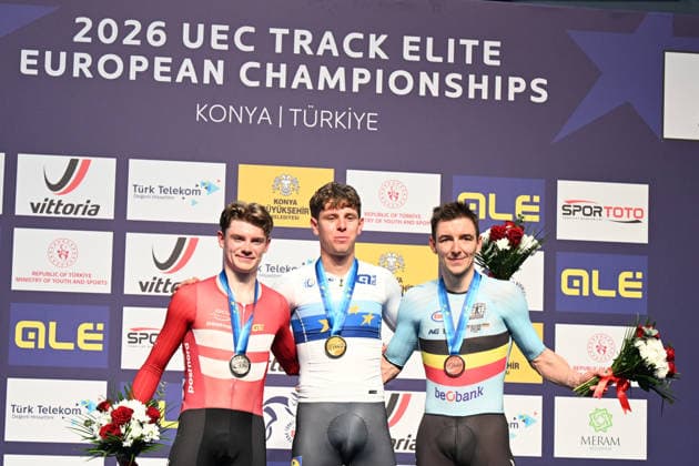 02-02-2026 European Championships Elite Track; Giornata 02; 2026, Germany; 2026, Danimarca; 2026, Belgium; Teutenberg, Tim Torn; Haugsted, Conrad; De Buyst, Jasper; Konya - Velodrom; 