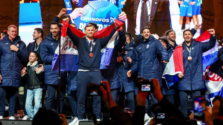 Ceremonial welcome for Croatian National Handball Team after winning bronze at the Men s EHF EURO 2026 Croatia Handball Team during ceremonial welcome at ban Jelacic Square in Zagreb, Croatia on February 2, 2026. Croatia won bronze medal at the 2026 EHF European Men s Handball Championship.  IgorxKralj PIXSELL