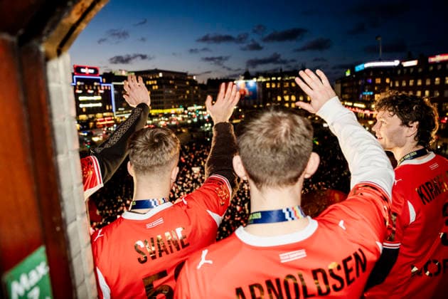 The Handball Men Honored at Copenhagen City Hall Mads Svane, Thomas Arnoldsen, and Niclas Kirkeloekke on the balcony at Copenhagen City Hall as Denmark s men s handball team is celebrated as European champions at Copenhagen City Hall on Monday, February 2, 2026. The team won gold at the European Handball Championship in Herning on Sunday and is invited to the city hall for the occasion, including city hall pancakes. (Photo: Sebastian Elias Uth Ritzau Scanpix) , Denmark Copyright: Ritzau Scanpix SebastianxEliasxUthx spdk20260202-192235-L