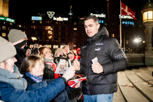 The Handball Men Celebrated at Copenhagen City Hall Rasmus Lauge greets fans and leaves Copenhagen City Hall as Denmark s men s handball team is celebrated as European champions at Copenhagen City Hall on Monday, February 2, 2026. The team won gold on Sunday at the European Handball Championship in Herning and is invited to the city hall for the occasion, including city hall pancakes. (Photo: Sebastian Elias Uth Ritzau Scanpix) , Denmark Copyright: Ritzau Scanpix SebastianxEliasxUthx spdk20260202-194544-L