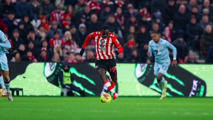 Sunderland v Burnley, Premier League GOAL Sunderland midfielder Habib Diarra (19) scores a goal to make the score 1-0 during the Premier League match between Sunderland and Burnley at the Stadium Of Light, Sunderland, UK on 2 February 2026. Editorial use only DataCo restrictions apply See www.football-dataco.com , Copyright: xSimonxDaviesx PSI-23675-0013