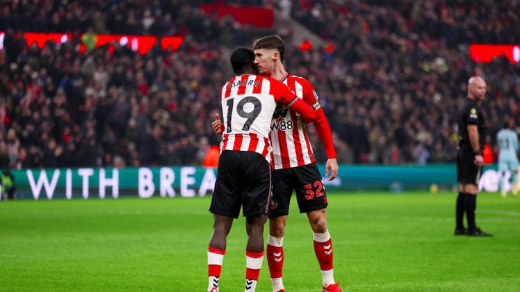 Sunderland v Burnley, Premier League GOAL Sunderland midfielder Habib Diarra (19) scores a goal and celebrates to make the score 1-0 during the Premier League match between Sunderland and Burnley at the Stadium Of Light, Sunderland, UK on 2 February 2026. Editorial use only DataCo restrictions apply See www.football-dataco.com , Copyright: xSimonxDaviesx PSI-23675-0051