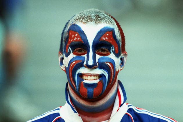 Brazil V France, FIFA World Cup, WM, Weltmeisterschaft, Fussball Final Match 1998 France Fan With Painted Face at the FIFA World Cup Final match between Brazil and France at Stade De France on July 12, 1998 in Saint-Denis, France. Saint-Denis Stade De France France France Copyright: xAllstarxPicturexLibraryxLtdx