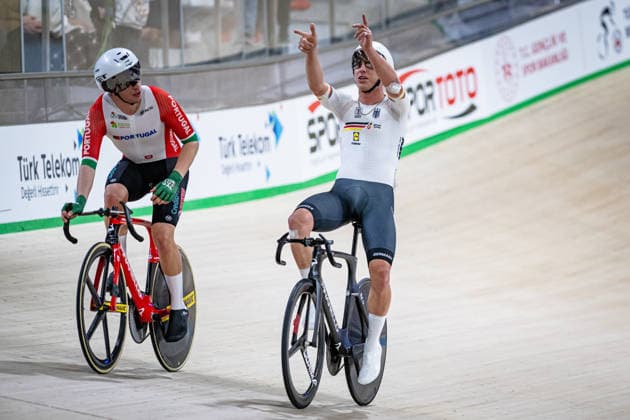TEUTENBERG Tim Torn, NARCISO Diogo: UEC Track cycling, Rad, Radsport, Bahnrad, Bahn European Championships Konya 2026 TEUTENBERG Tim Torn ( GER ) Germany NARCISO Diogo ( POR ) - Portugal - Querformat - quer - horizontal - Landscape - Event Veranstaltung: UEC Track Cycling European Championships 2026 - Category Kategorie: Cycling - Track Cycling European Championships - Location Ort: Asia - Turkey - Türkiye - Konya - Discipline: Points Race - Category: Elite Men - Distance: 40 km - Date Datum: 02.02.2026 Monday Day 2 -