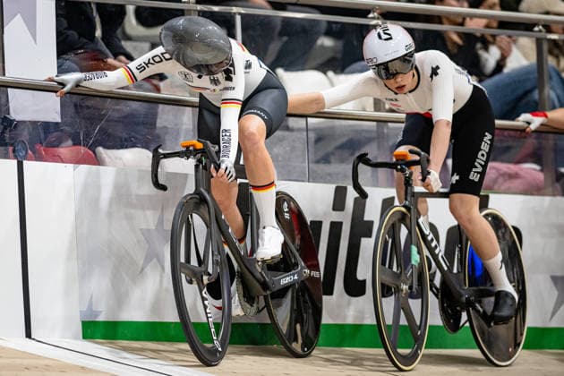TEUTENBERG Lea Lin, LEU Lorena: UEC Track cycling, Rad, Radsport, Bahnrad, Bahn European Championships Konya 2026 TEUTENBERG Lea Lin ( GER ) - Germany - LEU Lorena ( SUI ) Switzerland Querformat - quer - horizontal - Landscape - Event Veranstaltung: UEC Track Cycling European Championships 2026 - Category Kategorie: Cycling - Track Cycling European Championships - Location Ort: Asia - Turkey - Türkiye - Konya - Discipline: Elimination Race - Category: Elite Women - Distance: ... m - Date Datum: 02.02.2026 Monday Day 2 -