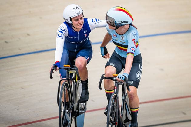 KOPECKY Lotte, BERTEAU Victoire: UEC Track cycling, Rad, Radsport, Bahnrad, Bahn European Championships Konya 2026 KOPECKY Lotte ( BEL ) Belgium BERTEAU Victoire ( FRA ) - France - Querformat - quer - horizontal - Landscape - Event Veranstaltung: UEC Track Cycling European Championships 2026 - Category Kategorie: Cycling - Track Cycling European Championships - Location Ort: Asia - Turkey - Türkiye - Konya - Discipline: Elimination Race - Category: Elite Women - Distance: ... m - Date Datum: 02.02.2026 Monday Day 2 -