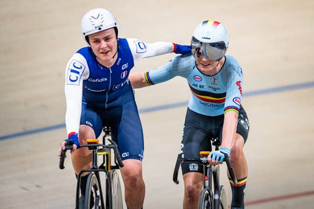 KOPECKY Lotte, BERTEAU Victoire: UEC Track cycling, Rad, Radsport, Bahnrad, Bahn European Championships Konya 2026 KOPECKY Lotte ( BEL ) Belgium BERTEAU Victoire ( FRA ) - France - Querformat - quer - horizontal - Landscape - Event Veranstaltung: UEC Track Cycling European Championships 2026 - Category Kategorie: Cycling - Track Cycling European Championships - Location Ort: Asia - Turkey - Türkiye - Konya - Discipline: Elimination Race - Category: Elite Women - Distance: ... m - Date Datum: 02.02.2026 Monday Day 2 -