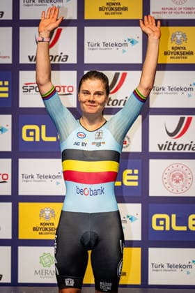 KOPECKY Lotte: UEC Track cycling, Rad, Radsport, Bahnrad, Bahn European Championships Konya 2026 KOPECKY Lotte ( BEL ) Belgium Winner - First Place - Award Ceremony - Medal Ceremony - Podium - Hochformat - Hoch - Vertikal - Portrait - Event Veranstaltung: UEC Track Cycling European Championships 2026 - Category Kategorie: Cycling - Track Cycling European Championships - Location Ort: Asia - Turkey - Türkiye - Konya - Discipline: Elimination Race - Category: Elite Women - Distance: ... m - Date Datum: 02.02.2026 Monday Day 2 -