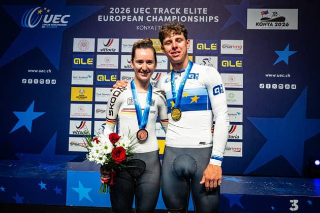 Sport Bilder des Tages #2 TEUTENBERG Lea Lin, TEUTENBERG Tim Torn: UEC Track cycling, Rad, Radsport, Bahnrad, Bahn European Championships Konya 2026 TEUTENBERG Lea Lin ( GER ) - Germany Third Place TEUTENBERG Tim Torn ( GER ) Germany Winner - First Place - Award Ceremony - Medal Ceremony - Podium - Querformat - quer - horizontal - Landscape - Event Veranstaltung: UEC Track Cycling European Championships 2026 - Category Kategorie: Cycling - Track Cycling European Championships - Location Ort: Asia - Turkey - Türkiye - Konya - Discipline: Elimination Race - Category: Elite Women - Distance: ... m - Date Datum: 02.02.2026 Monday Day 2 -