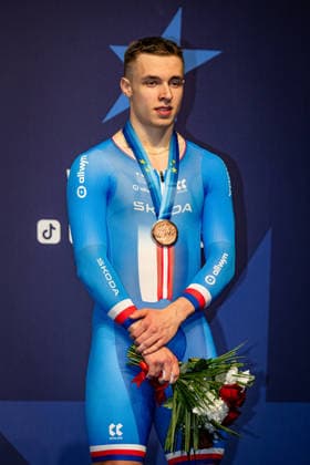 PETERKA David: UEC Track cycling, Rad, Radsport, Bahnrad, Bahn European Championships Konya 2026 PETERKA David ( CZE ) Czech Republic Third Place - Award Ceremony - Medal Ceremony - Podium - Hochformat - Hoch - Vertikal - Portrait - Event Veranstaltung: UEC Track Cycling European Championships 2026 - Category Kategorie: Cycling - Track Cycling European Championships - Location Ort: Asia - Turkey - Türkiye - Konya - Discipline: Individual Time Trail - Category: Elite Men - Distance: 1000 m - Date Datum: 02.02.2026 Monday Day 2 -