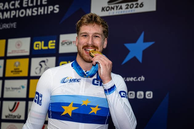 TRUMAN Joseph: UEC Track cycling, Rad, Radsport, Bahnrad, Bahn European Championships Konya 2026 TRUMAN Joseph ( GBR ) Great Britain Winner - First Place Award Ceremony - Medal Ceremony - Podium - Querformat - quer - horizontal - Landscape - Event Veranstaltung: UEC Track Cycling European Championships 2026 - Category Kategorie: Cycling - Track Cycling European Championships - Location Ort: Asia - Turkey - Türkiye - Konya - Discipline: Individual Time Trail - Category: Elite Men - Distance: 1000 m - Date Datum: 02.02.2026 Monday Day 2 -