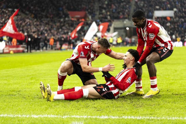 SUNDERLAND, ENGLAND - FEBRUARY 02: Chemsdine Talbi of Sunderland celebrates after scoring team s third goal during a Premier League 2026 match between Sunderland and Burnley at Stadium of Light on February 2nd, 2026 in Sunderland, England. (Photo by Richard Callis Sports Press Photo) Copyright: xRichardxCallis SportsxPressxPhotx Sportspressphoto_SPR88592