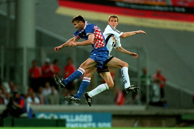 Germany V Croatia, FIFA World Cup, WM, Weltmeisterschaft, Fussball Finals 1998 Quarter Final Dietmar Hamann of Germany and Igor Stimac of Croatia challenge during the FIFA World Cup Finals 1998 Quarter Final match between Germany and Croatia at Stade De Gerland on July 4, 1998 in Lyon, France. Lyon Stade De Gerland France France Copyright: xAllstarxPicturexLibraryxLtdx