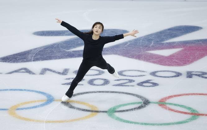 Milan Cortina Olympics Kaori Sakamoto of Japan takes part in an official training session for Figure skating, Eiskunstlauf in Milan on Feb. 2, 2026, ahead of the Milan Cortina Olympics.  A14AA0005241255P