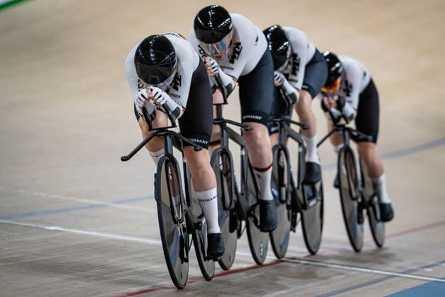 KRÖGER Mieke, KLEIN Lisa, SÜßEMILCH Laura, BRAUßE Franziska: UEC Track cycling, Rad, Radsport, Bahnrad, Bahn European Championships Konya 2026 KRÖGER Mieke - KLEIN Lisa - SÜßEMILCH Laura - BRAUßE Franziska ( GER ) Germany Querformat - quer - horizontal - Landscape - Event Veranstaltung: UEC Track Cycling European Championships 2026 - Category Kategorie: Cycling - Track Cycling European Championships - Location Ort: Asia - Turkey - Türkiye - Konya - Discipline: Team Pursuit - Category: Elite Women - Distance: 4000 m - Date Datum: 02.02.2026 Monday Day 2 -