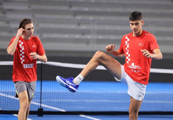 Varazdin: Tennis players training ahead of the Davis Cup match between Croatia and Denmark Training of the Croatian tennis team on the occasion of their meeting between Croatia and Denmark in the first round of qualifications for going to the final Davis Cup tournament for 2026., in Varazdin, Croatia, on on February 03, 2026.  MarkoxPrpic PIXSELL