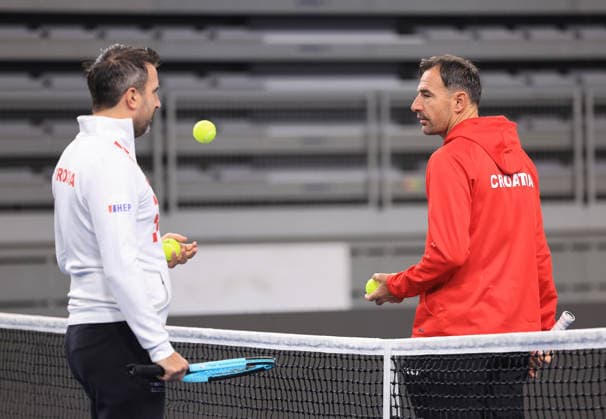 Varazdin: Tennis players training ahead of the Davis Cup match between Croatia and Denmark Training of the Croatian tennis team on the occasion of their meeting between Croatia and Denmark in the first round of qualifications for going to the final Davis Cup tournament for 2026., in Varazdin, Croatia, on on February 03, 2026.  MarkoxPrpic PIXSELL