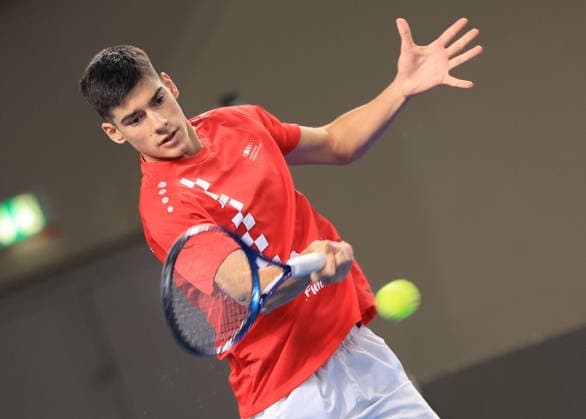Varazdin: Tennis players training ahead of the Davis Cup match between Croatia and Denmark Training of the Croatian tennis team on the occasion of their meeting between Croatia and Denmark in the first round of qualifications for going to the final Davis Cup tournament for 2026., in Varazdin, Croatia, on on February 03, 2026.  MarkoxPrpic PIXSELL