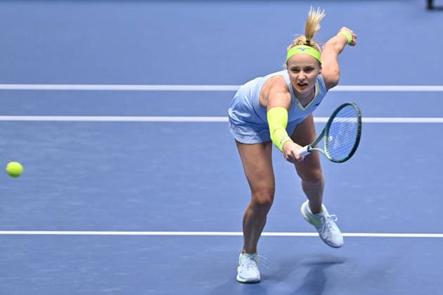 Rebecca Sramkova from Slovakia in action during match against Vendula Valdmanova from Czechia within the WTA, Tennis Damen women s tennis tournament Ostrava Open, on February 3, 2026, in Ostrava, Czech Republic. (CTKxPhoto JaroslavxOzana) CTKPhotoP2026020303819  CTKPhotoP2026020303819