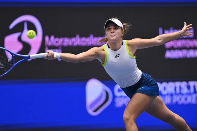 Vendula Valdmanova from Czechia in action during match against Rebecca Sramkova from Slovakia within the WTA, Tennis Damen women s tennis tournament Ostrava Open, on February 3, 2026, in Ostrava, Czech Republic. (CTKxPhoto JaroslavxOzana) CTKPhotoP2026020303834  CTKPhotoP2026020303834