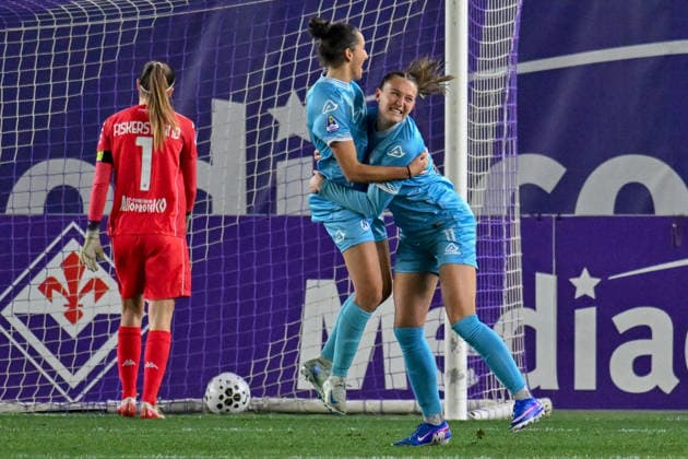 Napoli Women s forward Cecilie Floe Nielsen celebrates after scoring a goal during ACF Fiorentina vs US Sassuolo, Italian football Serie A Women match in Bagno a Ripoli (FI), Italy, February 02 2026  Copyright: xLisaxGuglielmi IPAxSportx xipa-agency.netx xx IPA_70916121 IPA_Agency_IPA70916121