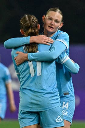 Napoli Women s forward Laura Hogh Faurskov celebrates the victory with Napoli Women s forward Cecilie Floe Nielsen during ACF Fiorentina vs US Sassuolo, Italian football Serie A Women match in Bagno a Ripoli (FI), Italy, February 02 2026  Copyright: xLisaxGuglielmi IPAxSportx xipa-agency.netx xx IPA_70916278 IPA_Agency_IPA70916278