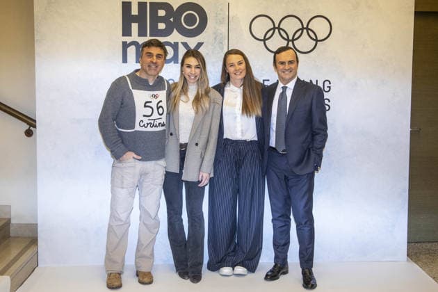 Milan, Hotel Rosa Grand, Piazza Fontana, HBO MAX Milan-Cortina Olympic Games, Olympische Spiele, Olympia, OS press conference, PK, Pressekonferenz in photos: Alessandro Araimo, CEO of Warner Bros. - Discovery Italia and Iberia, Tina Maze, Francesca Marsaglia, Kristian Ghedina  Copyright: xFrancescoxEnriquezx xipa-agency.netx xFrancescoxEnriquezx IPA_Agency_IPA70915413