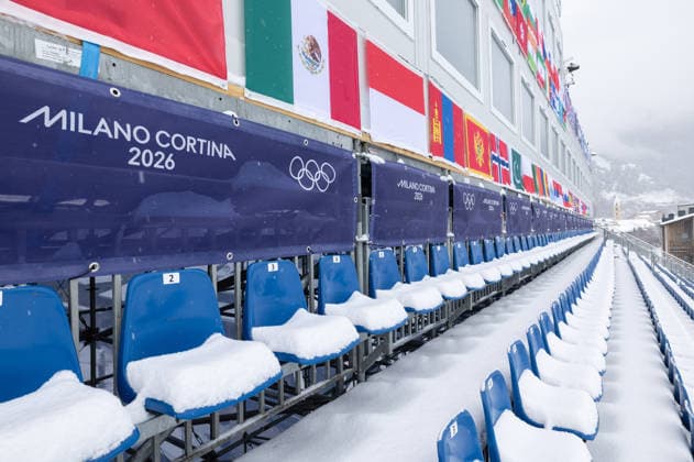 OLYMPICS - Winter Olympic Games, Olympische Spiele, Olympia, OS Milano Cortina 2026 BORMIO,ITALY,03.FEB.26 - OLYMPICS - Winter Olympic Games Milano Cortina 2026, preview. Image shows the grandstand and the commentator cabins.  GEPAxpictures xHaraldxSteiner