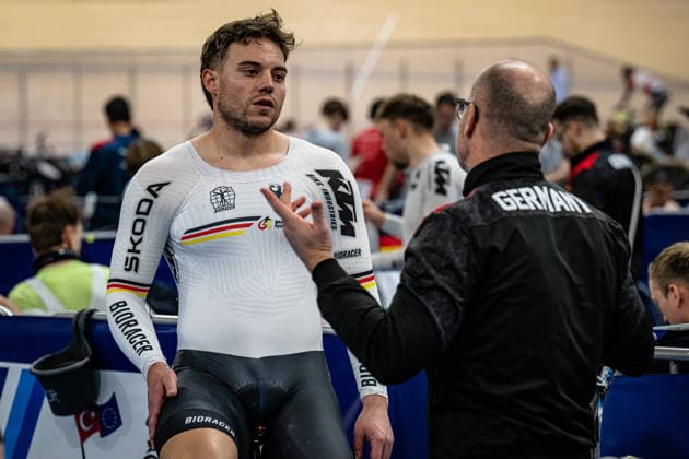 DÖRNBACH Maximilian: UEC Track cycling, Rad, Radsport, Bahnrad, Bahn European Championships Konya 2026 DÖRNBACH Maximilian ( GBR ) Germany VAN EIJDEN Jan ( GER ) - Coach - Querformat - quer - horizontal - Landscape - Event Veranstaltung: UEC Track Cycling European Championships 2026 - Category Kategorie: Cycling - Track Cycling European Championships - Location Ort: Asia - Türkiye - Konya - Discipline: Sprint - Category: Elite Men - Distance: 200 m - Date Datum: 03.02.2026 Tuesday Day 3 -