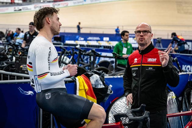 DÖRNBACH Maximilian: UEC Track cycling, Rad, Radsport, Bahnrad, Bahn European Championships Konya 2026 DÖRNBACH Maximilian ( GBR ) Germany VAN EIJDEN Jan ( GER ) - Coach - Querformat - quer - horizontal - Landscape - Event Veranstaltung: UEC Track Cycling European Championships 2026 - Category Kategorie: Cycling - Track Cycling European Championships - Location Ort: Asia - Türkiye - Konya - Discipline: Sprint - Category: Elite Men - Distance: 200 m - Date Datum: 03.02.2026 Tuesday Day 3 -