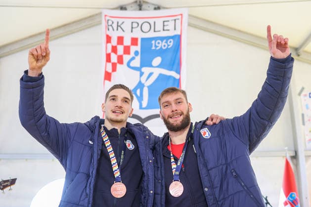 Welcome ceremony for Croatian handball players Dominik Kuzmanovic and Zlatko Rauzan Croatian handball players Dominik Kuzmanovic and Zlatko Rauzan pose with bronze medals during welcome ceremony in Brckovljani near Zagreb, Croatia on February, 2026. after winning bronze medal at Men s EHF EURO 2026.  GoranxStanzl PIXSELL