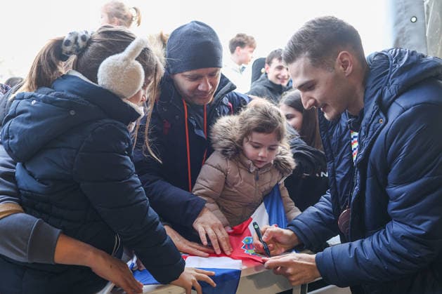 Welcome ceremony for Croatian handball players Dominik Kuzmanovic and Zlatko Rauzan Croatian handball player Dominik Kuzmanovic during welcome ceremony in Brckovljani near Zagreb, Croatia on February, 2026. after winning bronze medal at Men s EHF EURO 2026.  GoranxStanzl PIXSELL