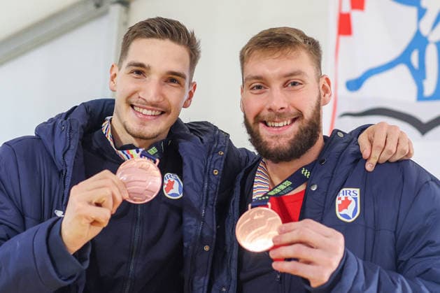 Welcome ceremony for Croatian handball players Dominik Kuzmanovic and Zlatko Rauzan Croatian handball players Dominik Kuzmanovic and Zlatko Rauzan pose with bronze medals during welcome ceremony in Brckovljani near Zagreb, Croatia on February, 2026. after winning bronze medal at Men s EHF EURO 2026.  GoranxStanzl PIXSELL