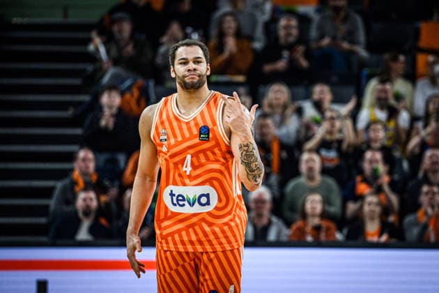 Christopher Ledlum (ratiopharm ulm) gestures during the Basketball Eurocup match between ratiopharm ulm and Buducnost VOLI Podgorica at ratiopharm Arena on February 3, 2026 in Neu Ulm, Germany. (Photo by Harry Langer DeFodi Images) -